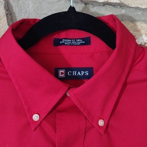 Chaps Classic Fit Twill Red Long Sleeve Button Down Shirt Sz 16-16.5 36-37 - Picture 2 of 9